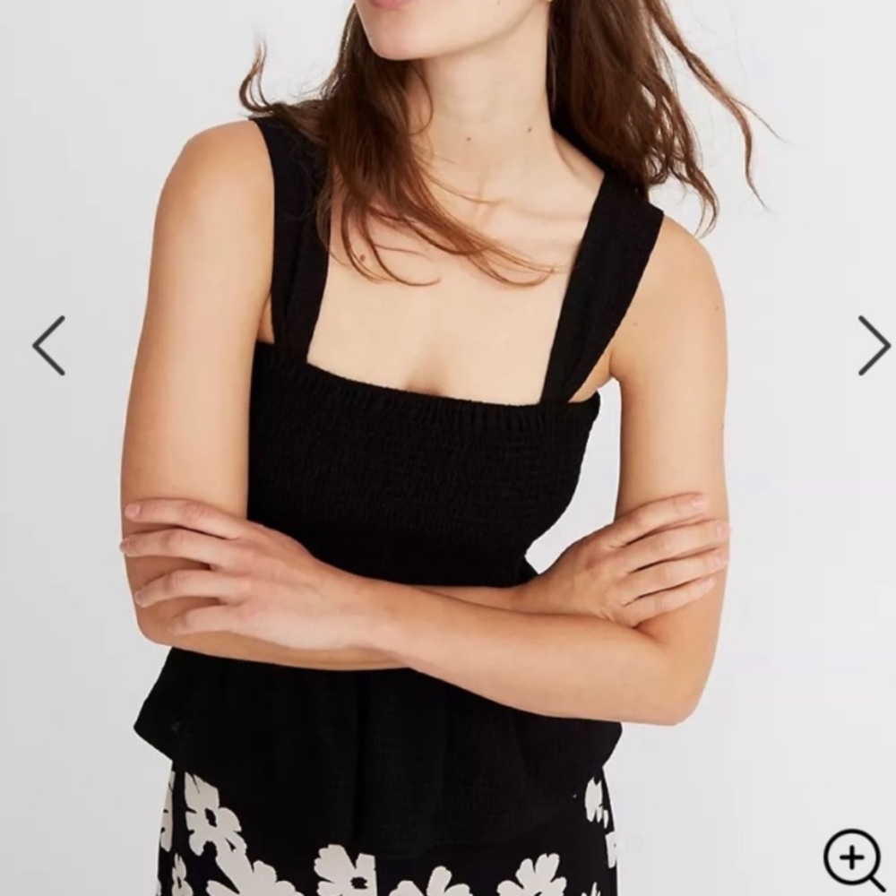 Madewell Black Smocked Peplum Tank XXS